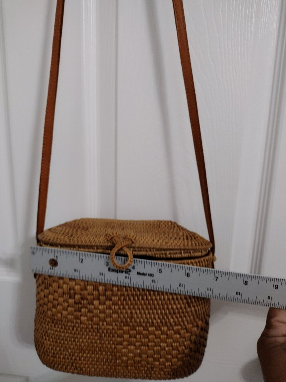 Street Level Woven Rattan Crossbody Bag Boho Natural Straw Leather Strap - Picture 11 of 12